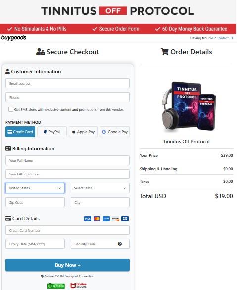 Tinnitus-Off Protocol Secure Checkout Page